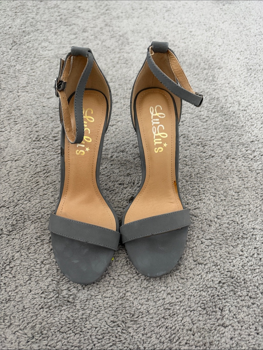 Lulu's Grey Ankle-Strap Block Heel Sandals